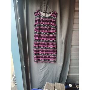 Fifth & Park Womens Pink Black Chevron ZigZag Sleeveless Sheath Dress Large
